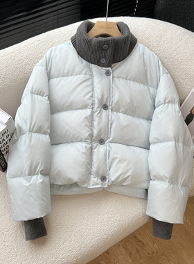 above deck针织拼接羽绒服女短款立领加厚百搭韩版休闲宽松外套潮