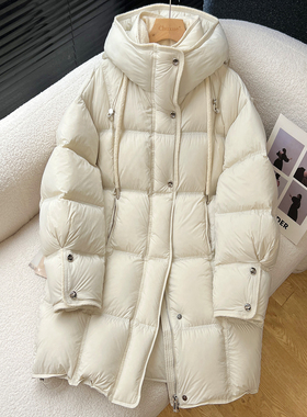above deck2025新款中长款加厚羽绒服女百搭连帽90白鸭绒保暖外套