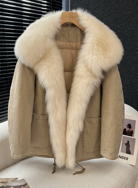 above deck工装派克羽绒服女可脱卸狐狸毛90白鹅绒中长款高端酷飒