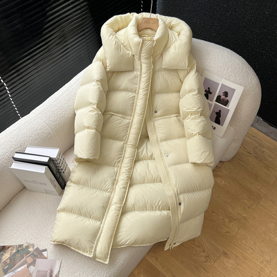 above deck巨好看过膝长款羽绒服女收腰韩版宽松连帽厚款90白鸭绒