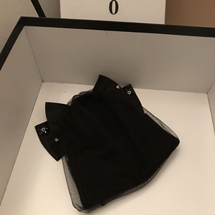 黑色蝴蝶结网纱毛线帽子女秋冬季韩版百搭甜美可爱保暖面纱针织帽