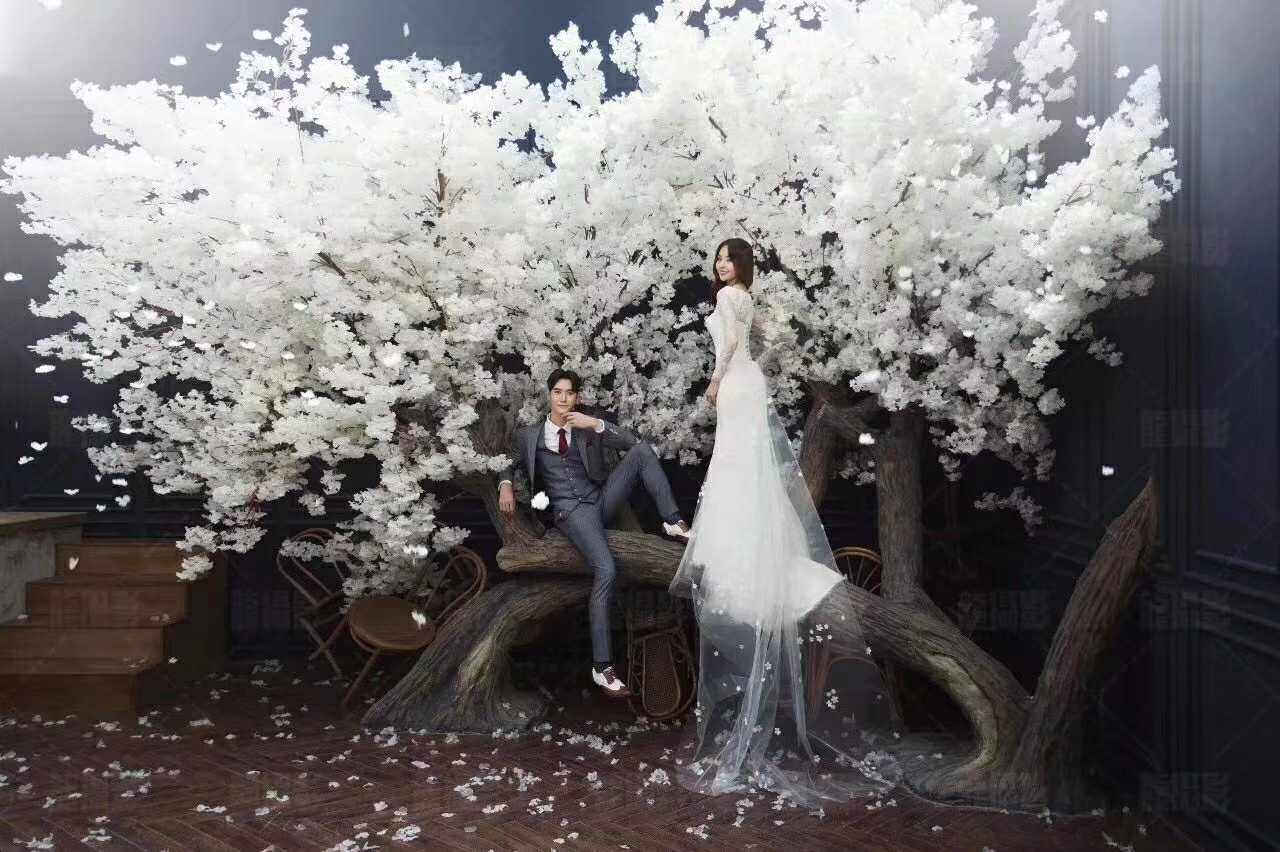 新款影楼摄影实景婚纱影棚设计制作韩式拍照拍摄婚纱实景w-6032