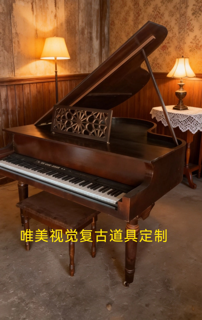 欧式复古实木钢琴影楼拍摄道具影棚装饰摆件影楼家具三角复古钢琴