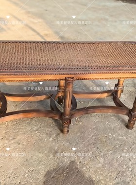 欧式复古实木长凳雕花实木框架做工精致床尾凳拍摄道具写真道具凳