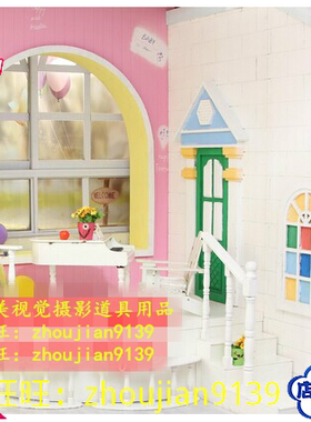 新款影楼摄影实景道具婚纱影棚装修设计制作韩式儿童实景w-2399