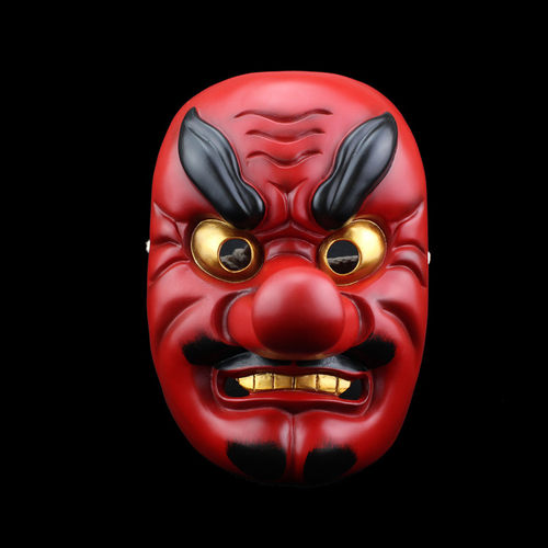 万圣节日本能剧天狗般若装扮纹身火锅店COS武士绿鱼头树脂面具