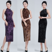 花边改良旗袍春夏季 丝绒性感礼服裙年轻款 新款 无袖 修身 2026新中式