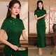 女复古中国风老上海日常生活装 改良旗袍墨绿修身 高开叉长款 连衣裙