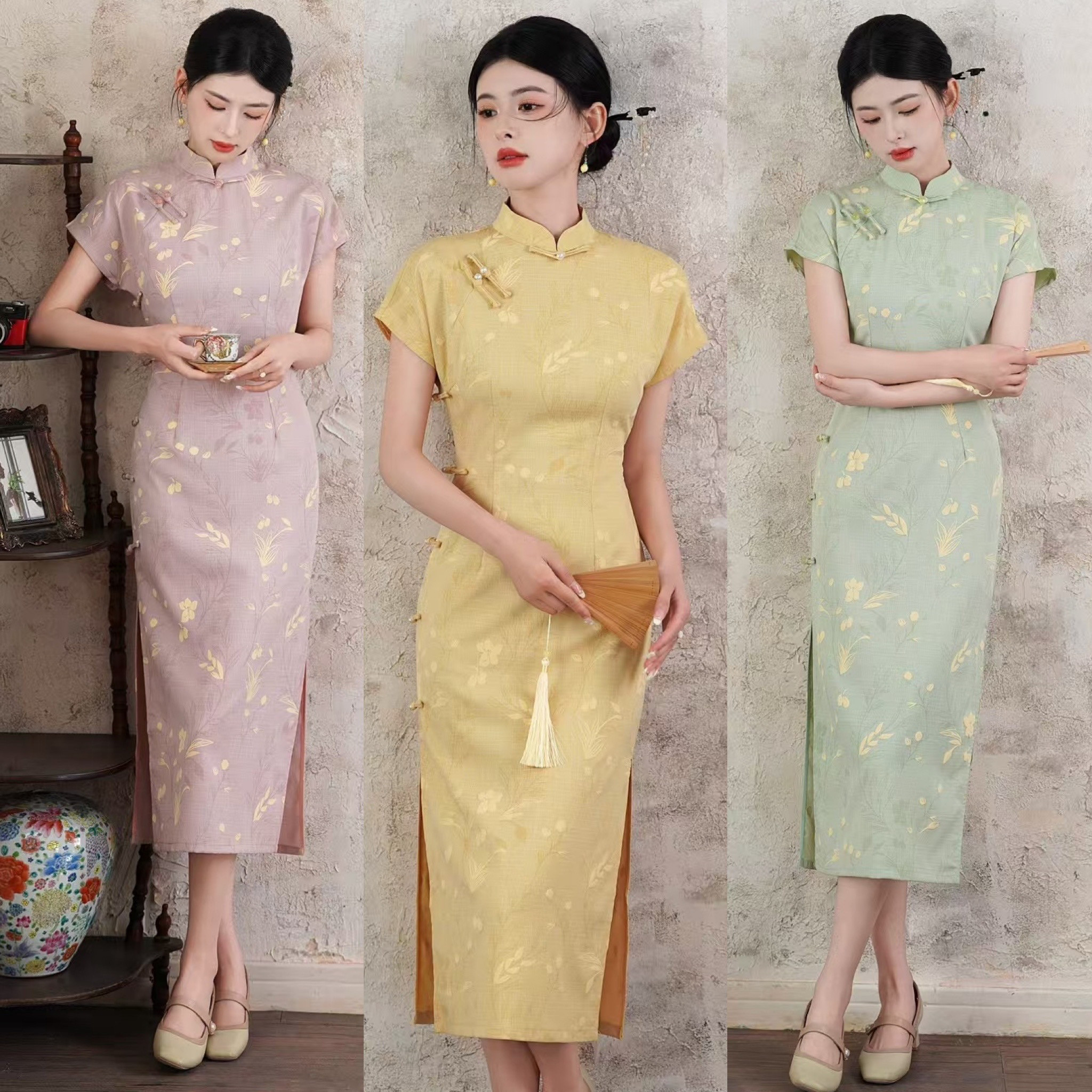 黄色中长款改良旗袍2025新款夏季年轻款少女国风复古修身日常可穿,女装/女士精品,旗袍,淘宝优惠券,粉丝福利购,淘宝优惠卷