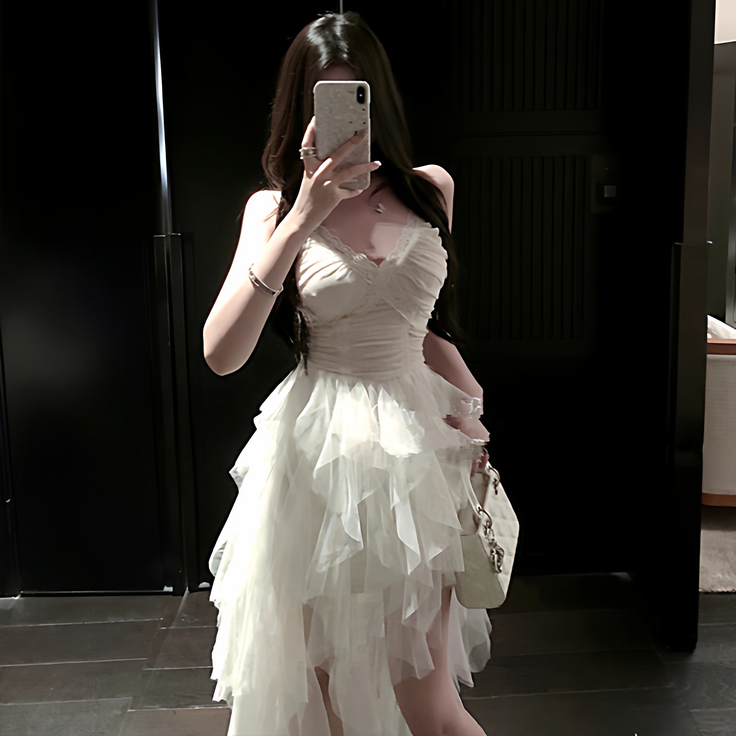 法式甜美公主蕾丝网纱吊带连衣裙