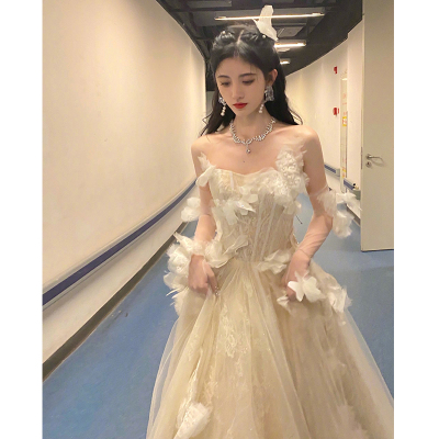 鞠婧祎甜美网纱气质抹胸连衣裙