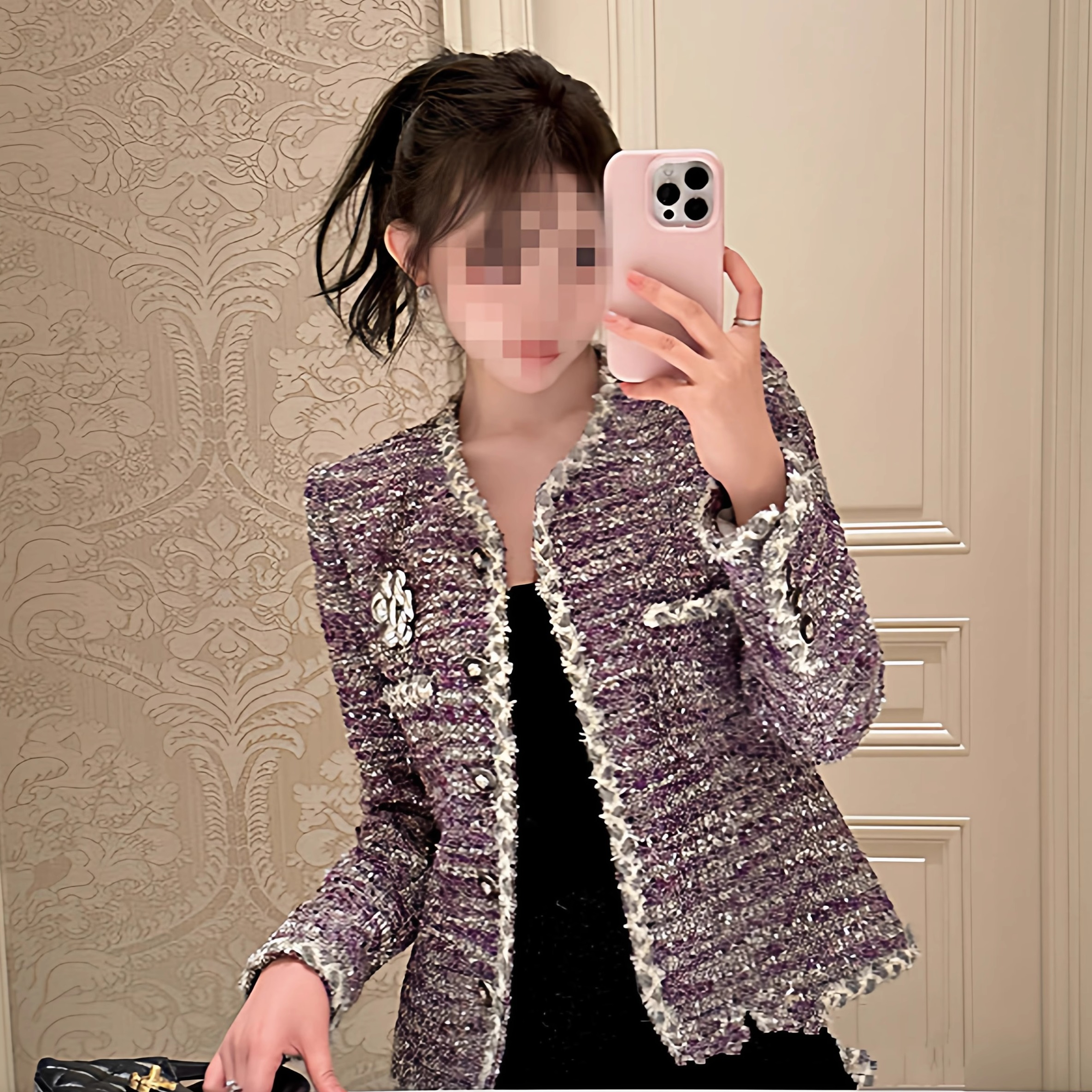 法式千金小香风粗花呢编织外套女