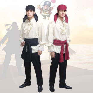 欧洲中世纪男海盗水手强盗演出服衬衣头巾欧式化装舞会复古装出租