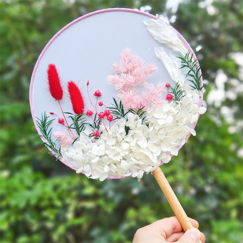团扇diy材料包 干花永生花手工制作压花团建亲子活动教师节礼物