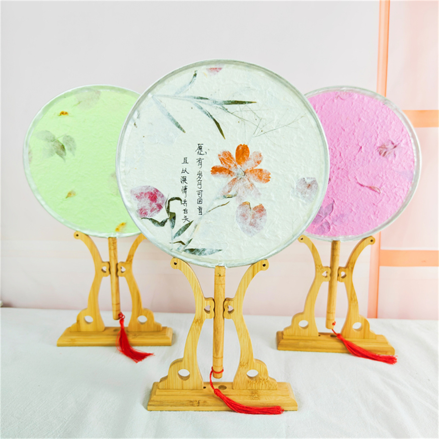 花草纸团扇diy材料包手工真花扇子教师节礼物古风汉服舞蹈扇活动