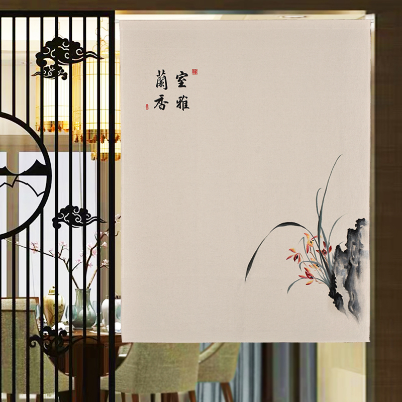 中式手绘棉麻布艺门帘禅意日式中国风隔断帘家用卧室商用免打孔