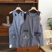 牛仔布 画烘焙厨房防油污 猫咪围裙罩衣无袖 结实柔软 出口日本正品