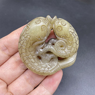 古玩玉器玉璧玉佩高古玉老玉仿古做旧吊坠双鱼老岫玉把件挂件摆件
