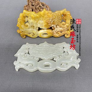 岫玉仿古龙玉佩颈饰双面雕刻双龙兽面吊坠挂件古风汉服腰佩项链坠