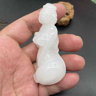羊脂级天然正品美女遇贵人手把件手工白玉佩饰挂饰挂件裸女玉吊坠