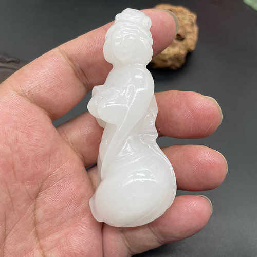 美女遇贵人手把件手工白玉