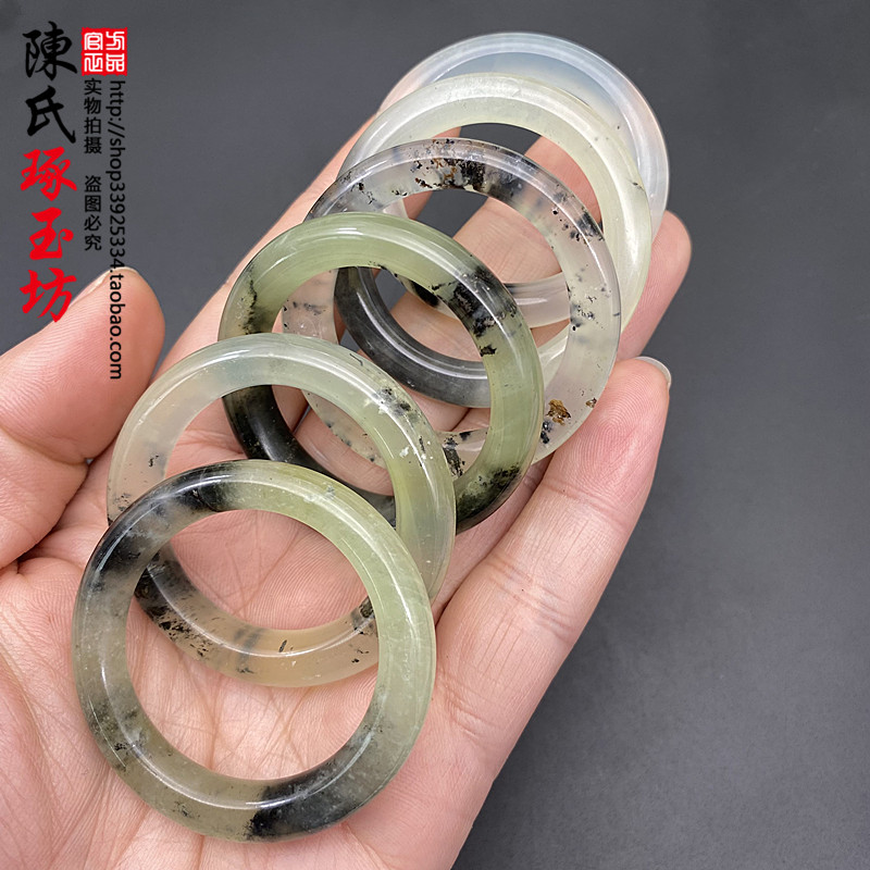 岫玉水墨色飘花圆环提环袈裟环玉环平安环吊坠挂玉佩腰佩DIY配饰