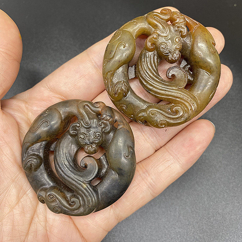 岫玉镂空仿古螭龙吊坠挂件玉石玉佩玉璧螭虎把件腰佩汉服拍摄配饰