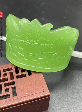 翠绿色发冠发束帽冠兽面头饰发饰古风汉服配饰玉冠拍摄道具文玩冠