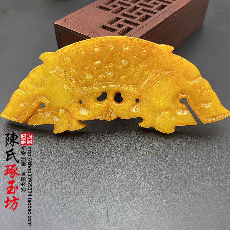 岫玉仿古做旧仿古双龙半圆形吊坠挂件玉佩玉璜玉璧古风汉服腰佩饰 - 实物图