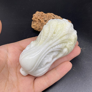 天然蓝田玉白菜手把件玉石盘玩件摆件男女款招财原石玉把玩件真玉