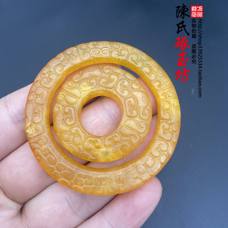 仿古岫玉双环项链玉坠圆环玉佩玉环玉璧 套环配件古风汉服毛衣链