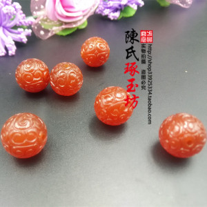 玛瑙6A手工螺纹珠 红色二通 顶珠 隔珠 散珠 佛珠配珠DIY手工配饰