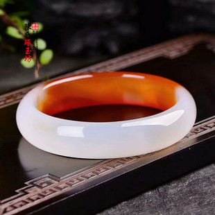 天然飘彩玛瑙手镯红白转运手镯鸿运当头女士镯子玉髓半壁江山玉镯