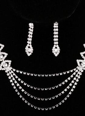 多层爪链女项链套装闪钻水钻首饰