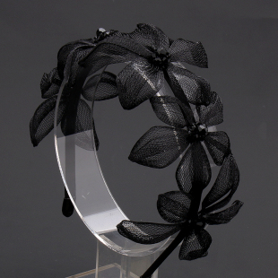 2025手工编织花朵凹造型发箍简约百搭黑色气质外出精美造型头箍