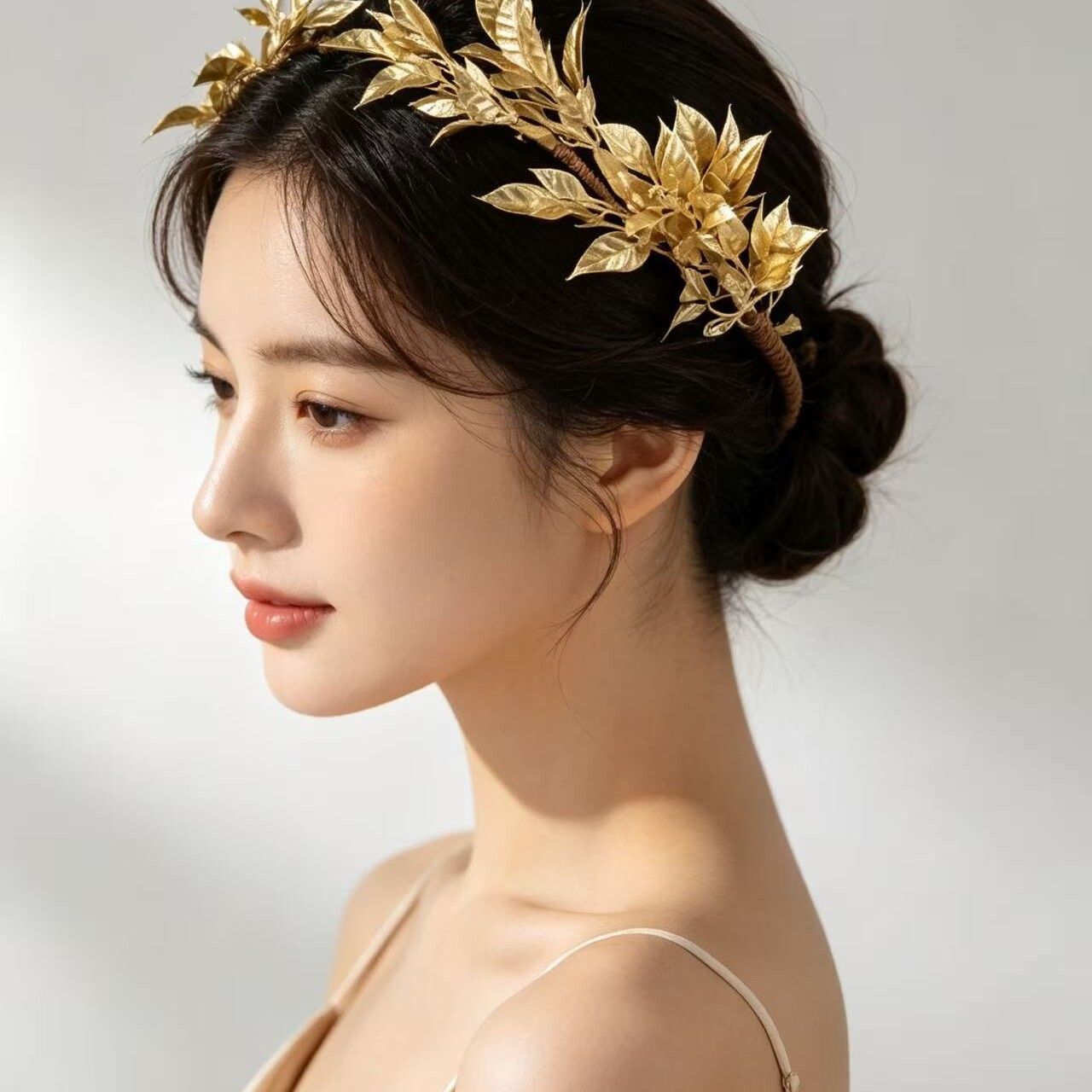 复古金色树叶发箍新娘婚礼后戴头箍巴洛克橄榄叶皇冠礼服配饰头饰