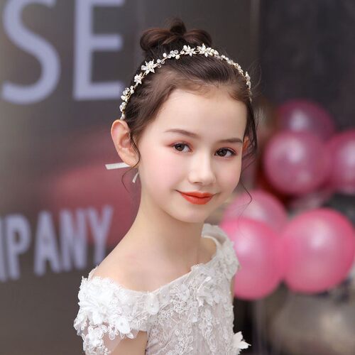 女童头饰套装 镶钻珍珠水晶发带 儿童舞台表演头冠 - 封面