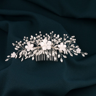 新款 新娘头饰手工水晶串珠编织发梳婚纱礼服造型舞台表演配饰