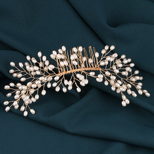 新款 欧美新娘手工珍珠盘发发梳白色婚纱礼服配饰头饰新娘饰品