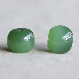 天然和田玉碧玉猫眼散珠苹果珠粉青色单珠玉石文玩配饰手串配珠