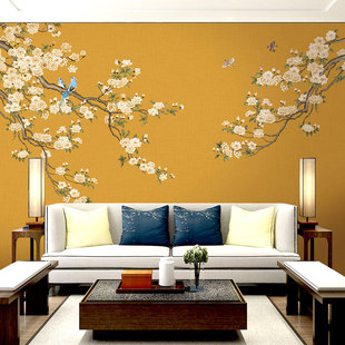 新中式 无纺布墙纸装 壁画壁纸 繁花似锦 饰客厅电视背景墙中式 墙布