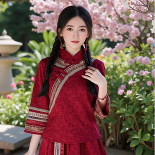 新中式汉服禅意上衣女改良旗袍中国风盘扣棉麻古风唐装旗袍套装春