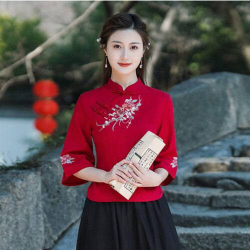 中国风盘扣旗袍上衣唐装女大码