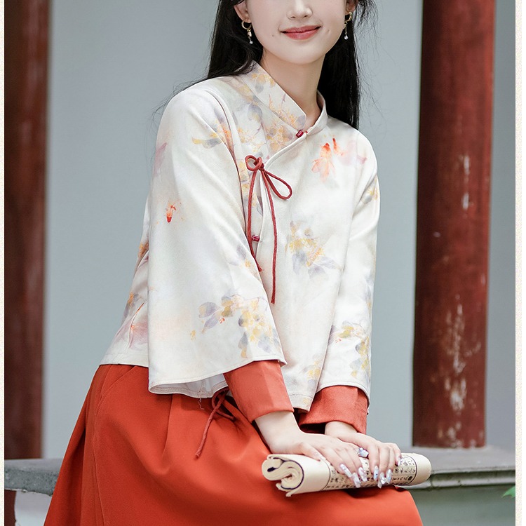 新中式改良旗袍上衣秋冬新款民国风小个子汉服女民国风茶服两件套