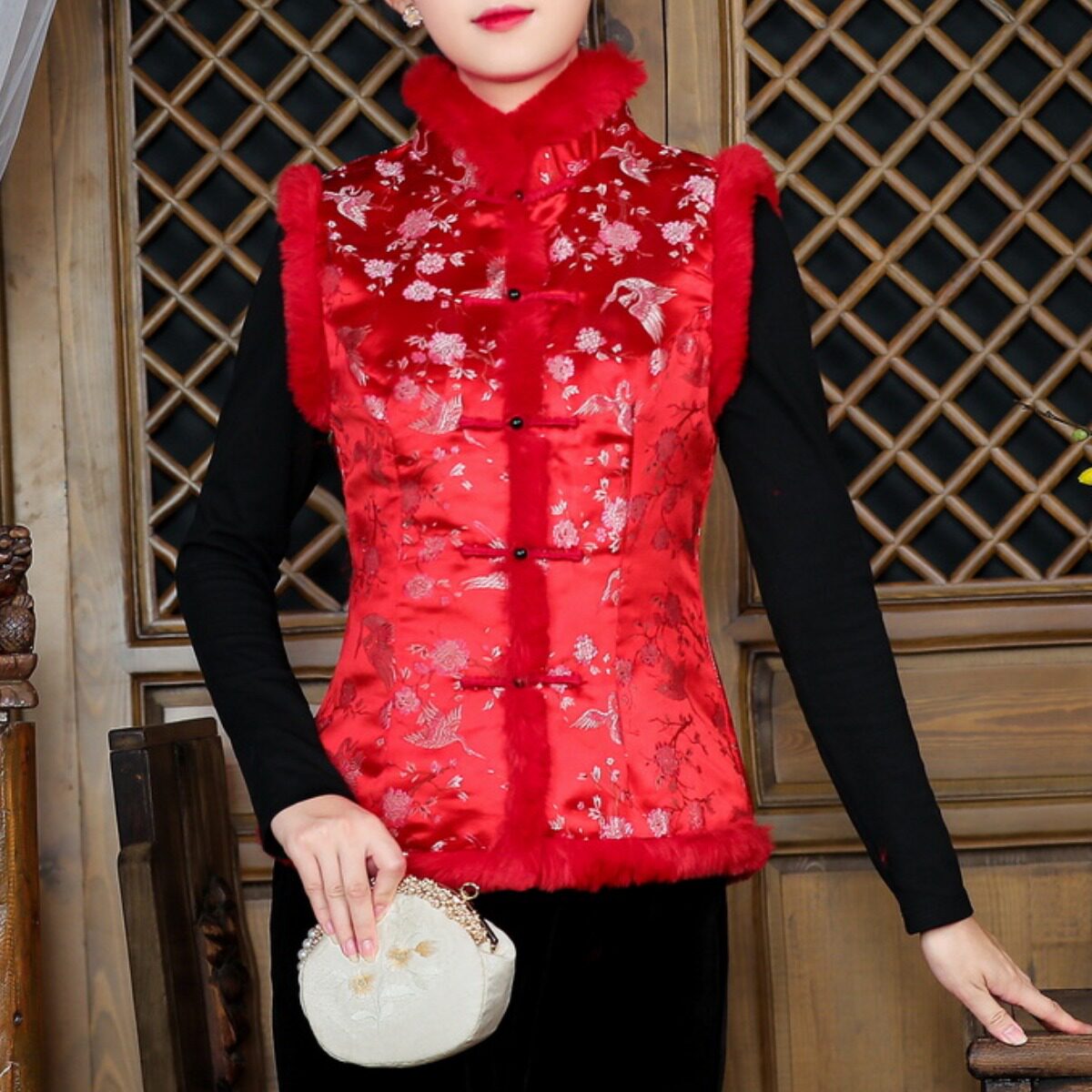 过年唐装旗袍小袄厚马甲秋冬中国风棉服汉服女背心小棉袄中式上衣