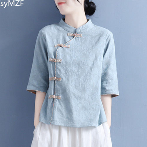 汉服旗袍复古棉麻唐装盘扣上衣