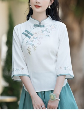 民国风改良汉服旗袍上衣复古唐装春夏新款中国风大码女装仙气茶服