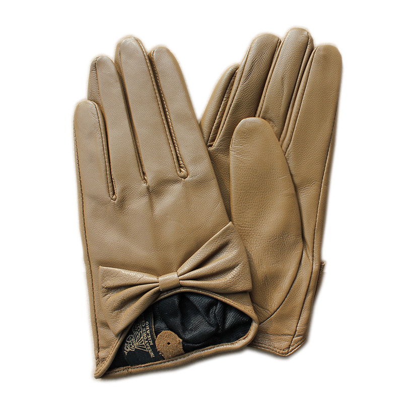 BRANDED LEATHER AND GOATSKIN GLOVES WOMENS BOW TREND THIN FINGER GLOVES FASHION SHORT HIPSTER TRENCH COAT
