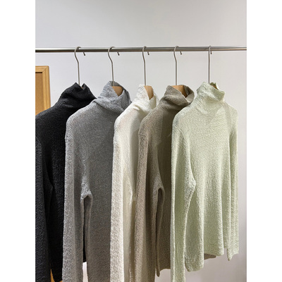 秋冬新款~冷清色系堆堆领大弹力镂空针织修身显瘦气质内搭上衣女