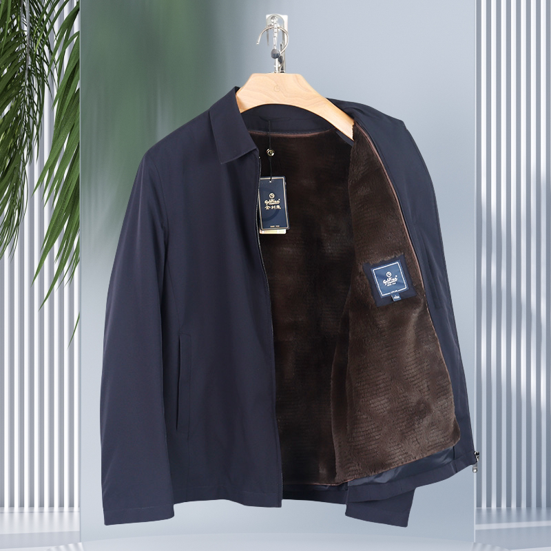 金利来男装尼克服 冬季男士兔毛内胆翻领厚款棉服外套MNS22141410